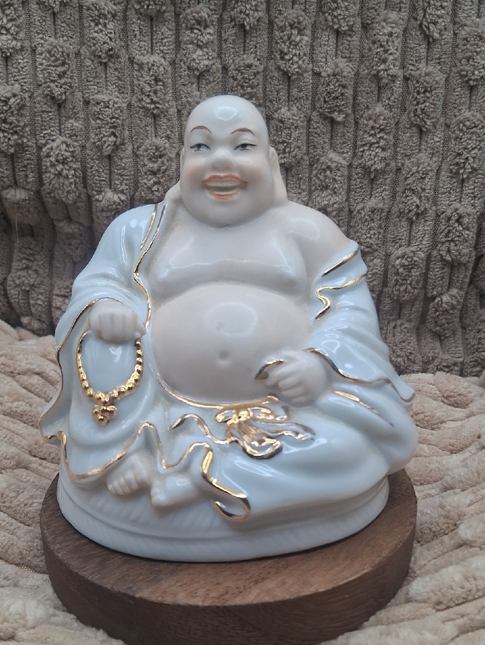 Monti Piero Porcelain Laughing Buddha Figurine with Gold Gilded Accents
